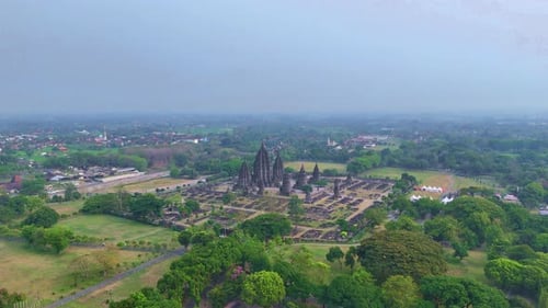 Aerial shot of Candi Prambanan, Central Java