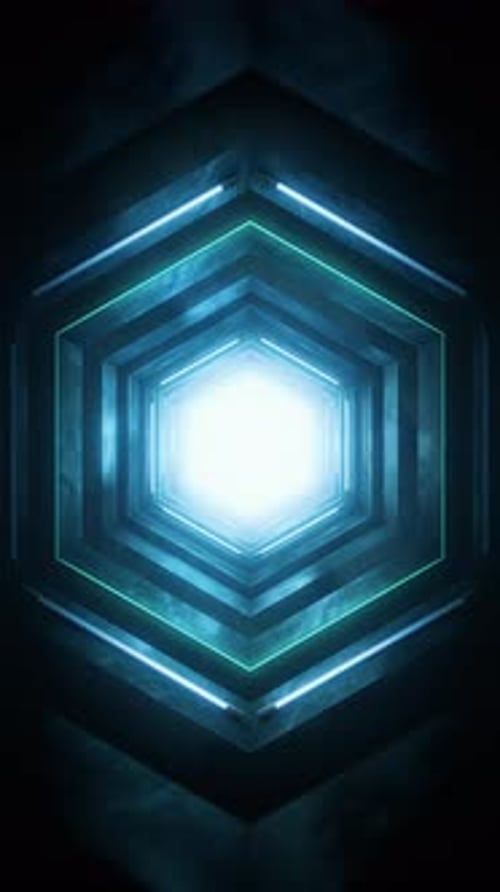 Hexagonal Neon & Stone Tunnel