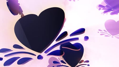 Animated 3D Hearts with Fluid Splashes Background