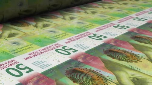 Swiss Franc 50 CHF Banknotes Printing Simulation