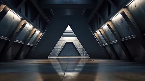 Futuristic corridor with triangular architecture