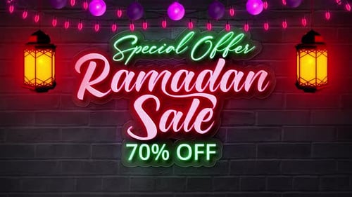 Texte en néon avec lanterne et lumières V5 pour la vente du Ramadan