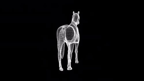 Rotating Wireframe Horse 3D Model Futuristic Animation