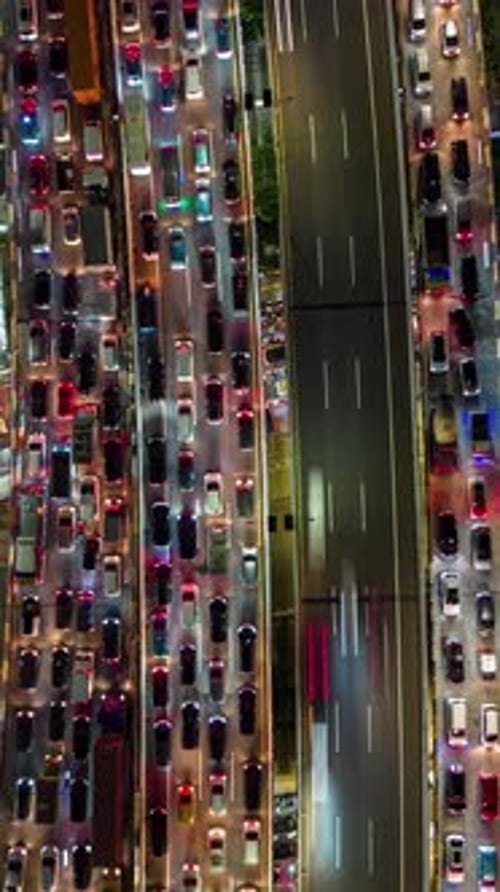 Aerial Timelapse of Night Traffic Congestion in Jakarta Indonesia