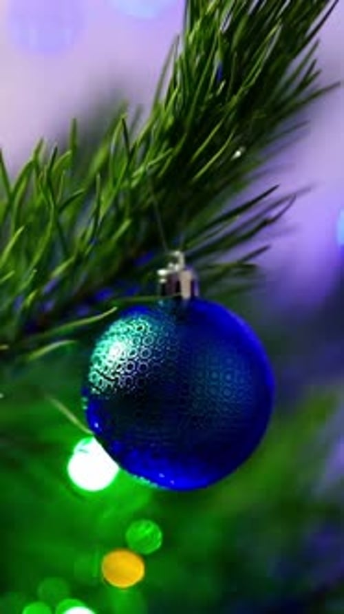 Christmas toys on tree. Close up of decorated Christmas tree