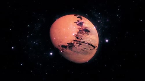 3D Animated Red Planet Rotating in Deep Space with Twinkling Stars
