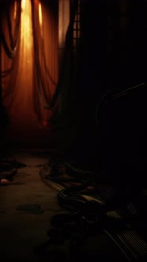 Futuristic Digital Tunnel with Glowing Industrial Cables Motion Background