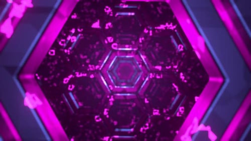 Camera movement with rotation through a grid of hexagons. vj loop