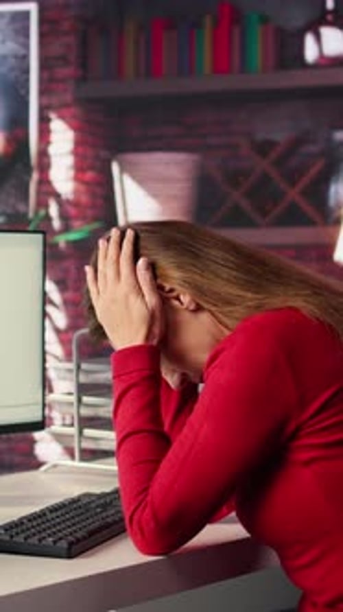 Vertical Video Smart AI Assistant Displayed on Computer Monitor Helping Person Complete Tasks