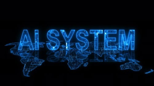 Futuristic AI System Text Animation with Digital World Map