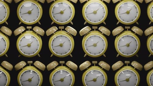 Seamless Looping Animation of Ringing Yellow Alarm Clocks