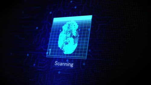 Fingerprint colorful neon Touch ID futuristic digital processing Motion