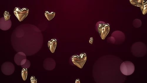 Flying Golden Hearts on a Claret Background