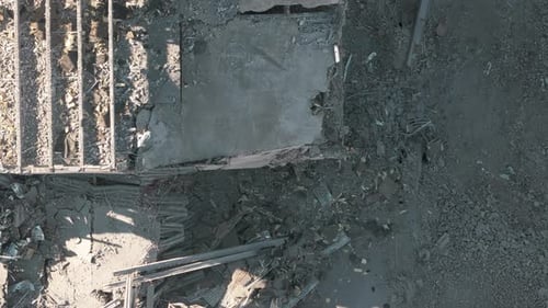 Aerial Shot of Destroyed Buildings Demolition of the Building Top Down View Footage