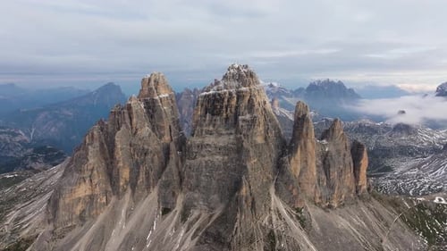 Aerial view of tre cime lavaredo mountains, Italy.