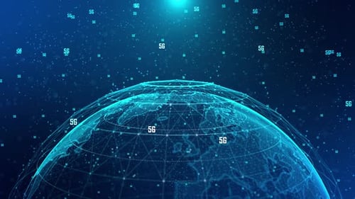 5G Rotating Globe Earth Cloud in Low Poly Style with 5G Icons Around It