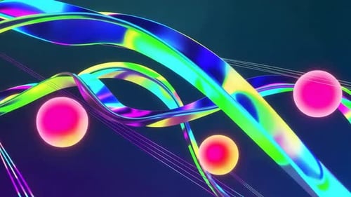 Animation 3D abstraite de rubans fluides irisés au néon