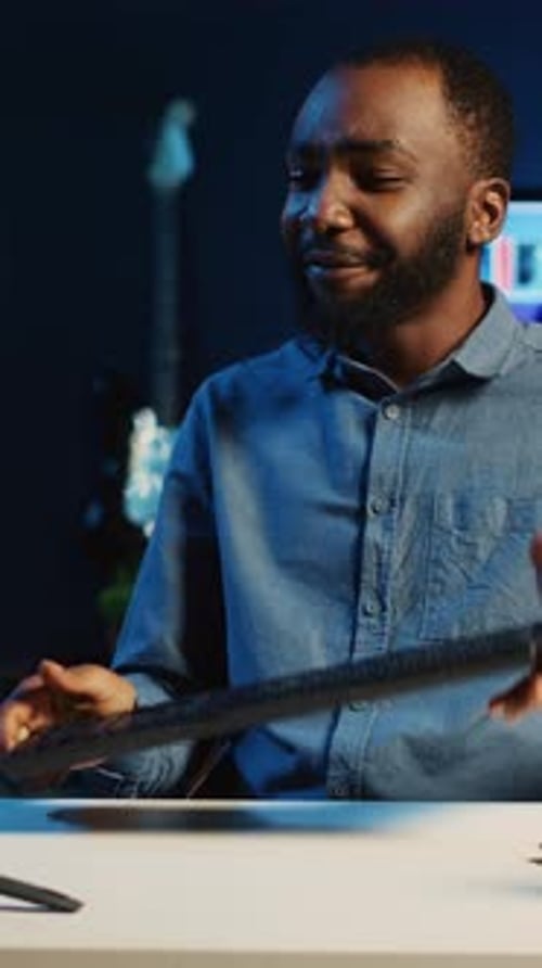 Man Podcasting from Home in Vertical Video