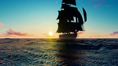 Ein einsames Segelboot auf dem Meer am frühen Morgen