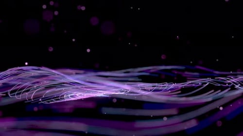 Abstrakter lila Neonwellenfluss mit Partikeln