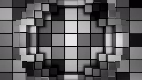 Fond 3D en boucle en anneau pixélisé monochrome abstrait. Rendu 3D