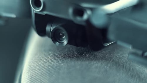 Drone Camera Lens on a stabilizer and sensors, aerial photography gear, professional film equipment,