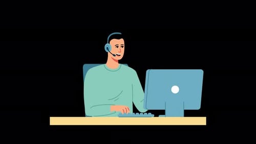 Customer Support Agent Working Flat Design Animation
