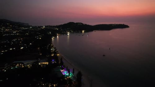 Aerial View of Bang Tao Beach at Sunset in Phuket Thailand