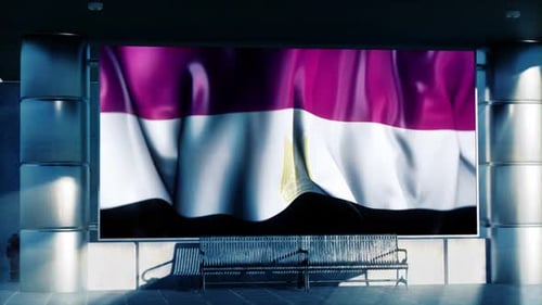 Egypt National Waving Flag Displayed On Digital Screen At Airport