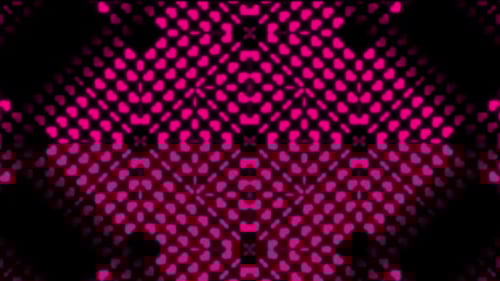 Vibrant neon hearts pulse dynamically in a dark, energetic background