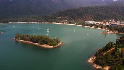 Serene coastal landscape, perfect for travel, adventure, and nature lovers. Aerial view of a tropica