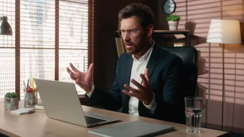 Angry Furious Stressed European Business Man Working with Laptop Error Computer Online Failure in