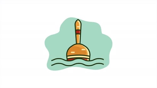 Animated Fishing Bobber Floating in Water Flat Design