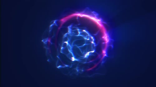 Spinning purple energy sphere digital atom hi-tech ball futuristic magic circle glowing bright force