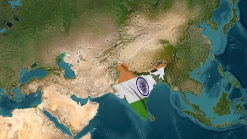 Indian Flag Animating on World Map