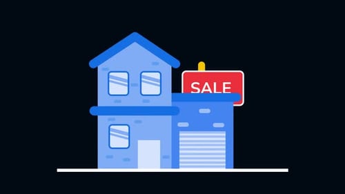Animated House Construction and Real Estate Sale Icon