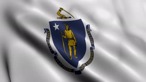 Authentic Waving Massachusetts State Flag with Seal
