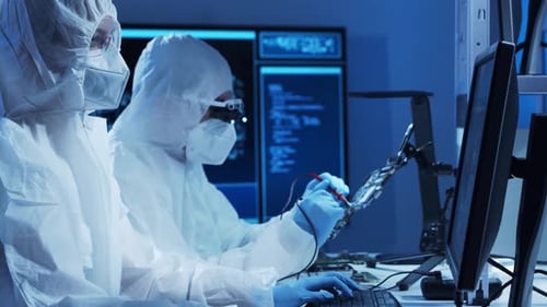 Group of Professional Engineer is Developing a Modern Microprocessor in a Futuristic Laboratory