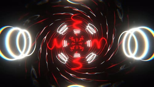 Red And White Neon Spirals Reverse Tunnel Background Vj Loop In 4K