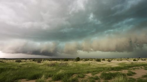 Scenic Grassy Field with Dramatic Storm Clouds