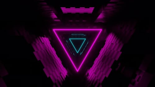 Cyan And Pink Triangle Neon Tunnel Background Vj Loop In 4K