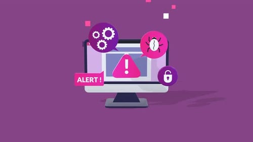 Computer Monitor Security Alert with Icons Animation