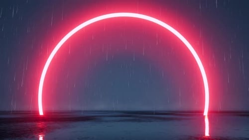 Red Neon Arc on Rain Bg