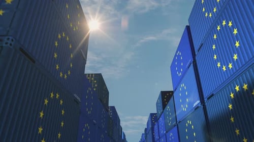 EU export cargo containers in row endless