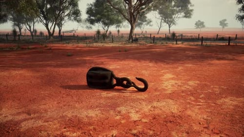 A Rusty Metal Hook on a Vibrant Red Dirt Road