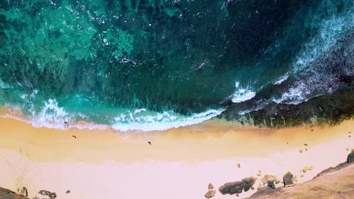 Aerial View on Ocean Waves of Blue Summer Water at Island Landscape of Sea Beach
