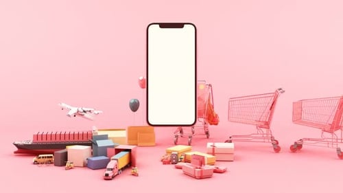 Concept d'achat en ligne avec smartphone et paniers
