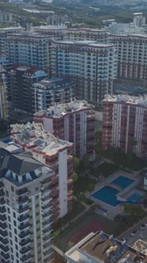 Vertical Video Large Construction Project with Multi Floor Concrete Building Frame
