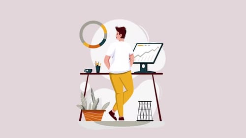 Flat Design Business Man Analyzing Growth Data Animation