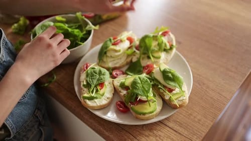 Preparing Healthy Open Face Sandwiches with Greens